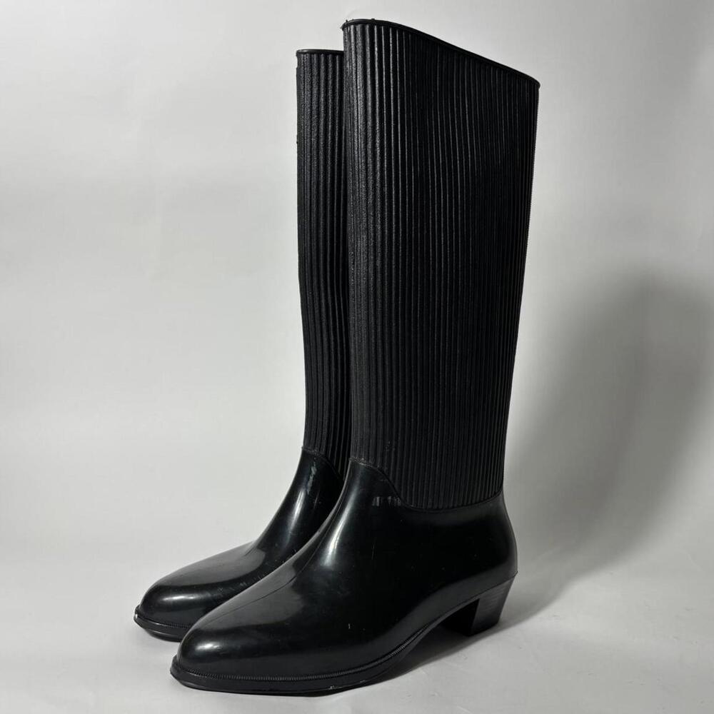 1970s Liza rigon black Italian rubber rain boots